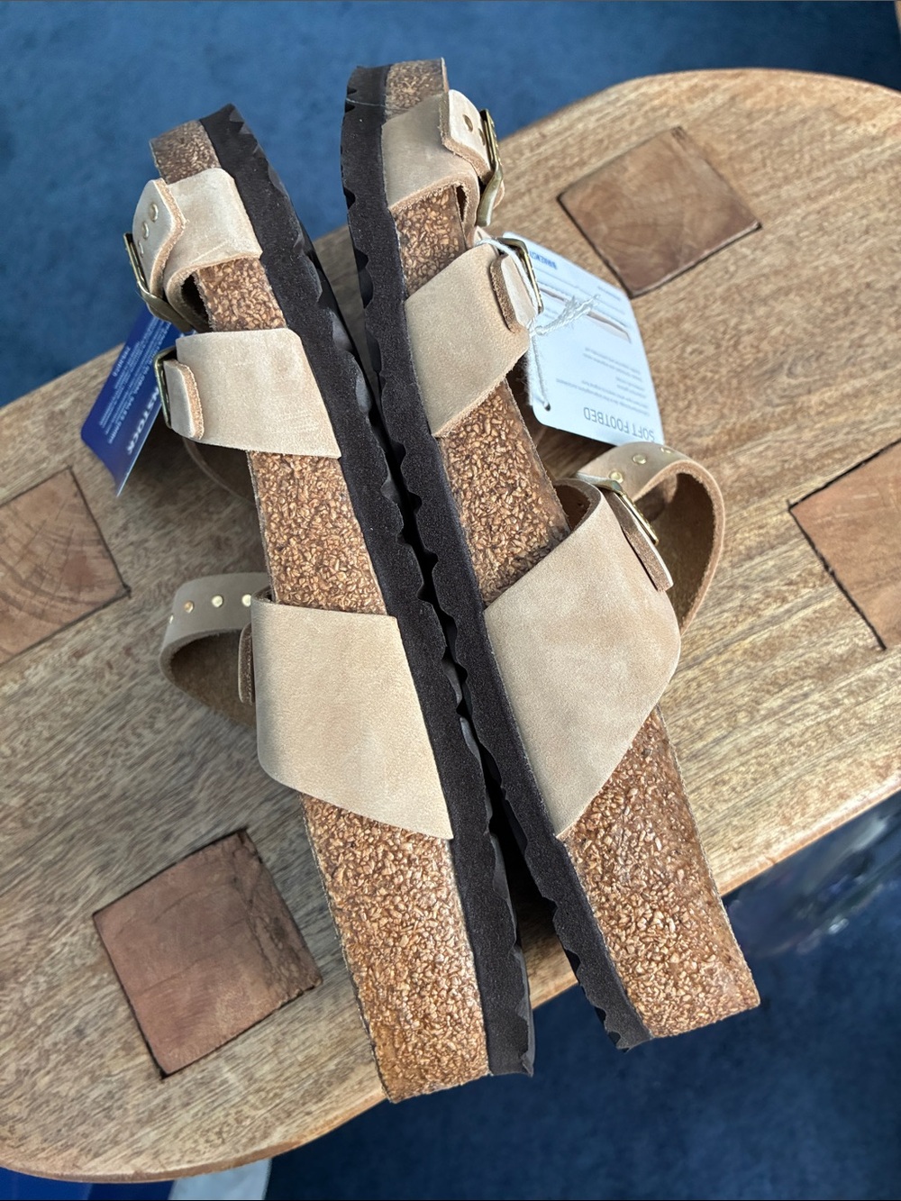 NEW! Birkenstock Franca leather sandals with injected rivets in sandcastle - Picture 8 of 14